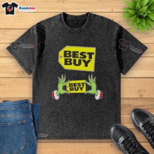 Premium Grinch Hands Love Best Buy Christmas Washed T-Shirt featuring vibrant holiday design, perfect for festive celebrations.