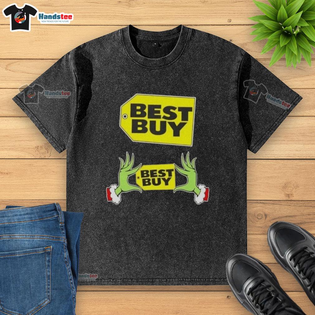 Premium Grinch Hands Love Best Buy Christmas Washed T-Shirt featuring vibrant holiday design, perfect for festive celebrations.