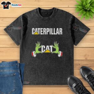 Premium Grinch Hands Love Caterpillar Christmas washed t-shirt featuring a festive design perfect for holiday celebrations.