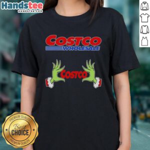 Premium Grinch Hands Love Costco Wholesale Christmas Ladies Tee, featuring festive design for holiday cheer.
