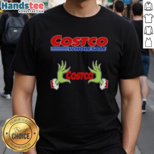 Premium Grinch Hands Love Costco Wholesale Christmas T-Shirt featuring festive Grinch design for holiday cheer.