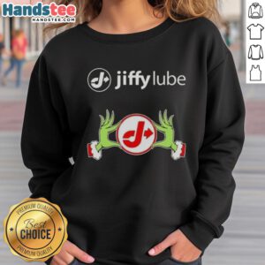 Alt Text: Premium Jiffy Lube X Grinch hands Merry Christmas sweatshirt, festive design perfect for holiday celebrations.