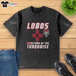 Alt Text: Premium Lobos Return of the Turquoise Washed T-Shirt featuring a stylish design and vibrant turquoise color.