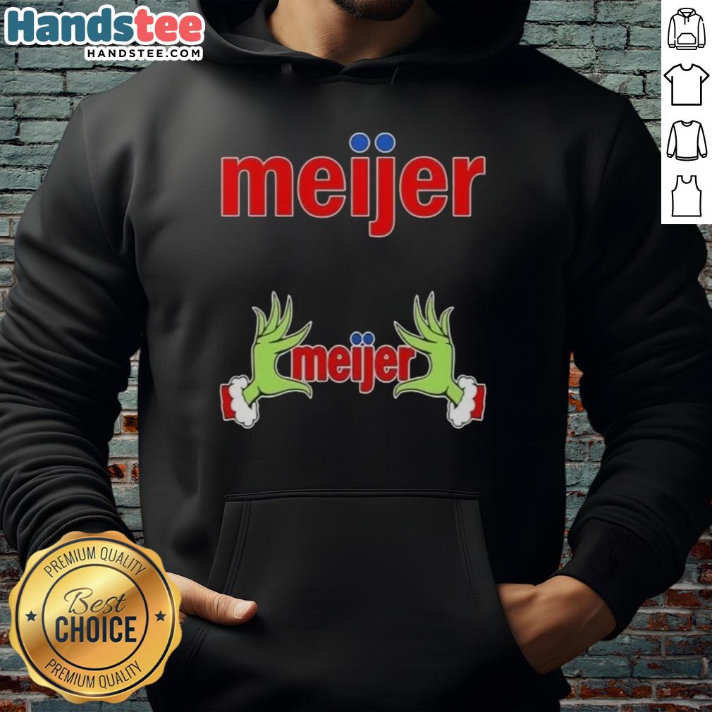Premium Meijer X Grinch Hands Merry Christmas Hoodie showcasing festive design with Grinch-inspired graphics.