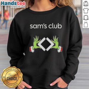 Alt Text: Premium Sams Club X Grinch Hands Merry Christmas Sweatshirt featuring festive design and cozy fit for holiday cheer.