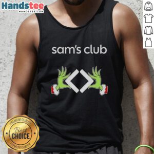 Premium Sam's Club X Grinch Hands Merry Christmas Tank Top featuring festive design for holiday celebrations.