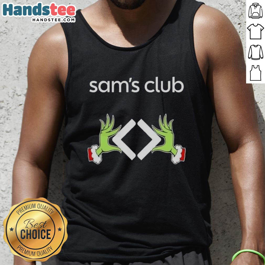 Premium Sam's Club X Grinch Hands Merry Christmas Tank Top featuring festive design for holiday celebrations.