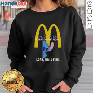 Happy Stitch x McDonald's Live Laugh Love sweatshirt featuring bold graphics and a playful motto for casual wear.