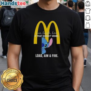 Happy Stitch X McDonald's 'Live Laugh Love' T-Shirt featuring playful graphics and a humorous slogan for fans.