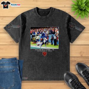Alt Text: Official Caleb Williams Chicago Bears NFL Flash Features Week 10 Washed T-Shirt showcasing team colors and logo.