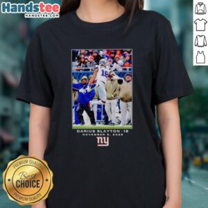 Alt Text: Darius Slayton New York Giants NFL Flash Features Week 10 Ladies Tee showcasing team colors and logo.