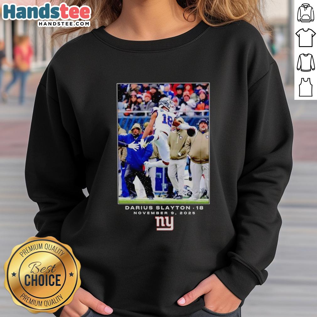 Alt Text: Darius Slayton wearing New York Giants NFL Week 10 sweatshirt, showcasing team pride and style.