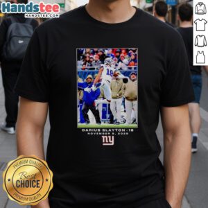 Alt Text: Darius Slayton New York Giants NFL Flash Features Week 10 T-Shirt showcasing team colors and player graphics.
