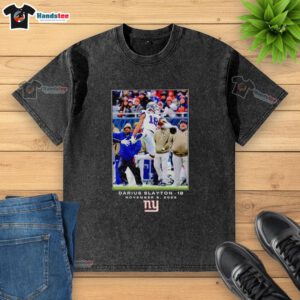 Alt Text: Darius Slayton wearing a washed t-shirt featuring New York Giants logo for NFL Week 10 Flash Features.