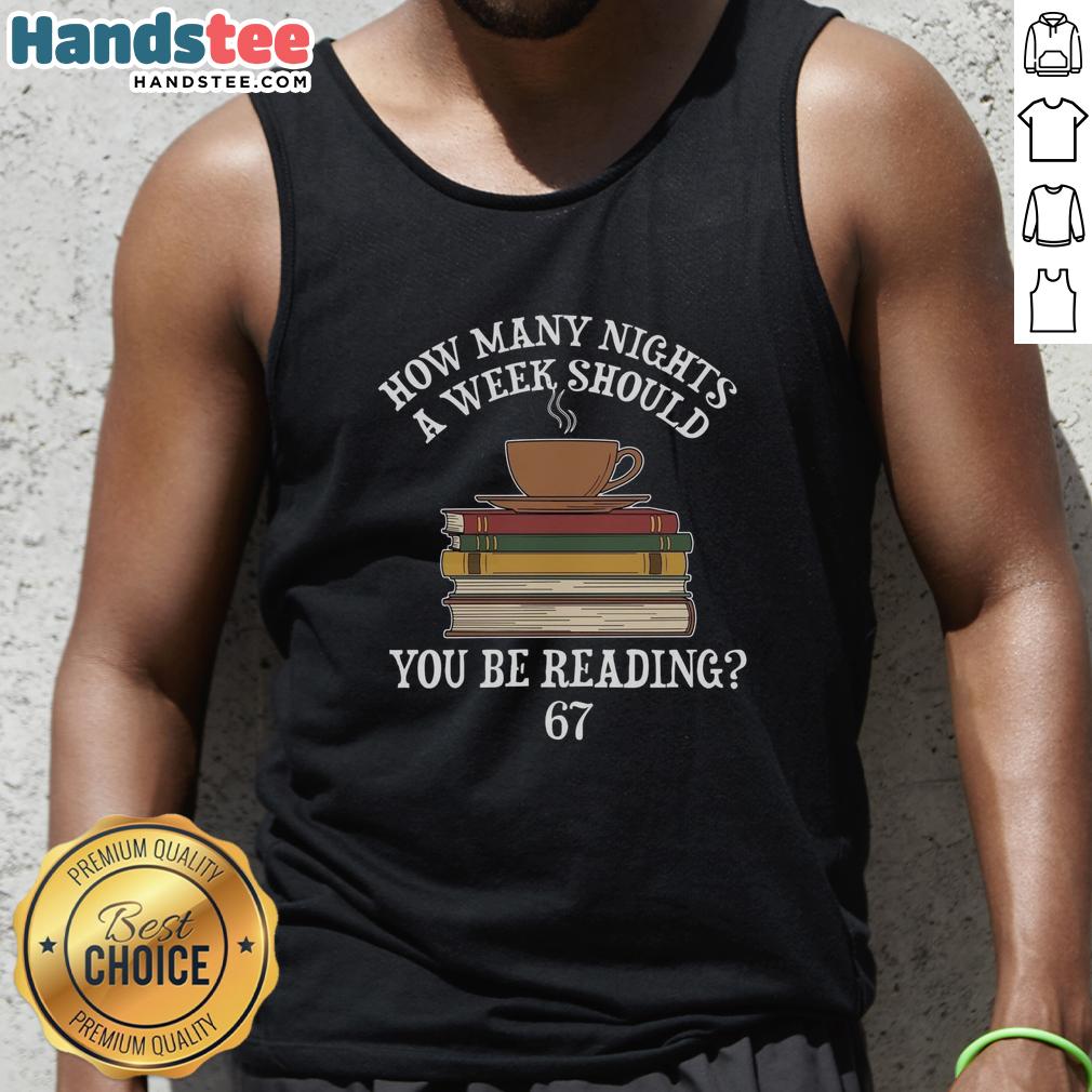 Funny meme tank top design featuring 'How Many Nights a Week You Should Be Reading' with vibrant graphics.