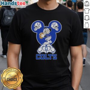 Official Mickey Hands Heart Love T-Shirt for Indianapolis Colts fans, blending Disney charm with football spirit.