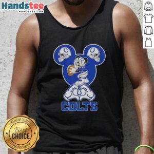 Official Mickey Hands Heart Love Indianapolis Colts Football Tank Top featuring Mickey Mouse design and Colts logo.