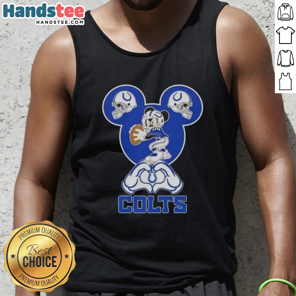 Official Mickey Hands Heart Love Indianapolis Colts Football Tank Top featuring Mickey Mouse design and Colts logo.