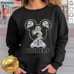 Official Mickey Hands Heart Love sweatshirt for Las Vegas Raiders fans, featuring a stylish design perfect for game day.