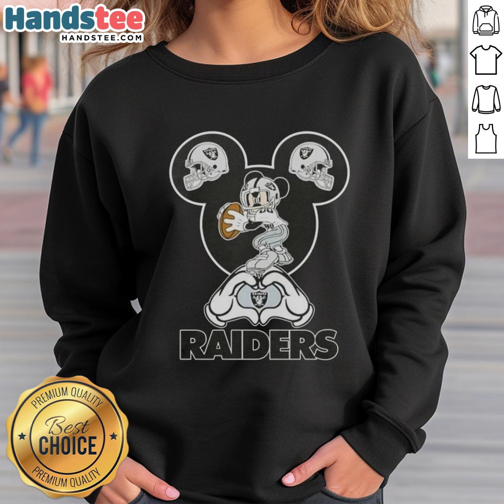 Official Mickey Hands Heart Love sweatshirt for Las Vegas Raiders fans, featuring a stylish design perfect for game day.