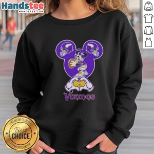 Alt Text: Official Mickey Hands Heart Love Minnesota Vikings Football Sweatshirt showcasing team spirit and style.