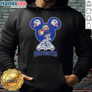 Alt Text: Official Mickey Hands Heart Love New England Patriots Football Hoodie, perfect for fans showing team spirit.