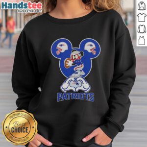 Official Mickey Hands Heart Love sweatshirt for New England Patriots fans, perfect for game day and showcasing team spirit.