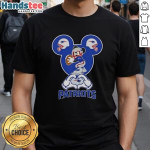 Official Mickey Hands Heart Love T-Shirt for New England Patriots fans, showcasing team spirit and Disney charm.