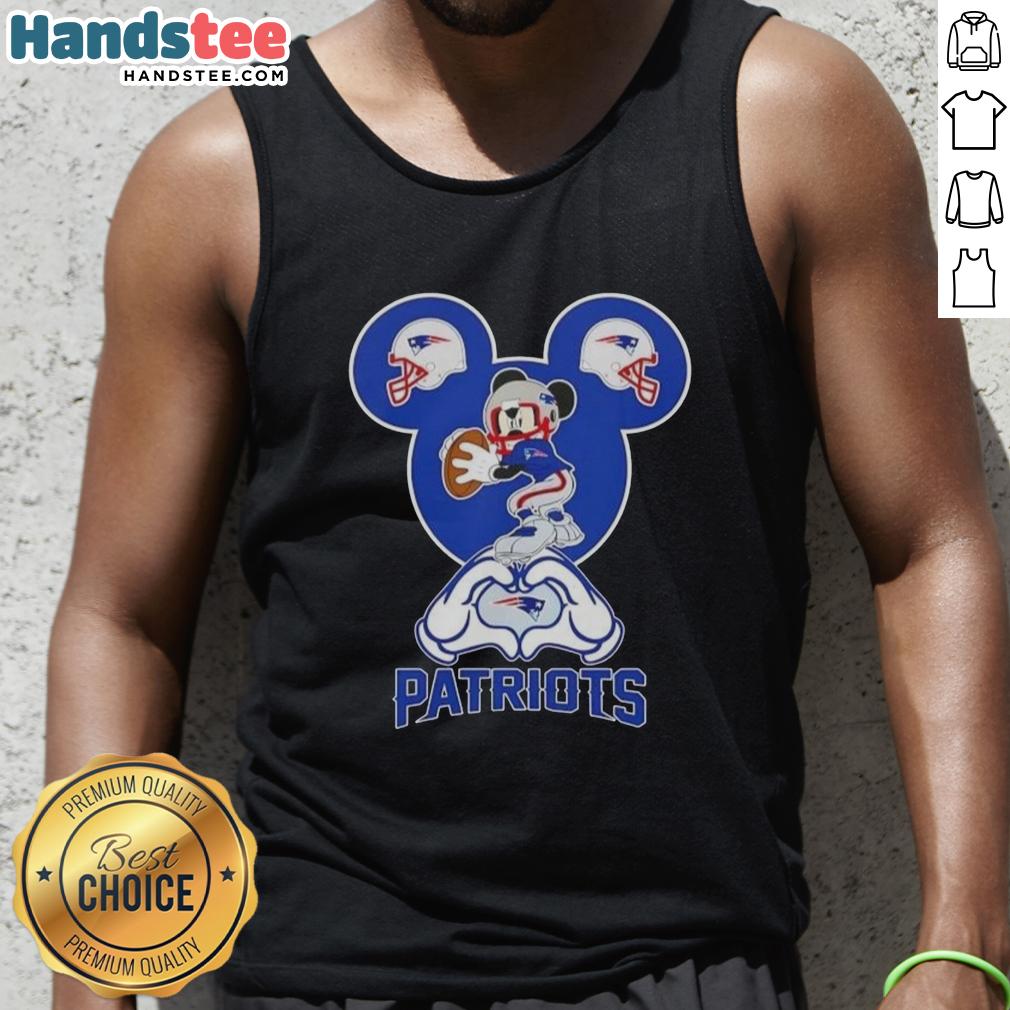 Alt Text: Official Mickey Hands Heart Love New England Patriots Football Tank Top for fans showcasing team spirit and style.
