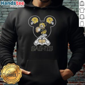 Official Mickey Hands Heart Love hoodie for New Orleans Saints football fans, showcasing team spirit and style.