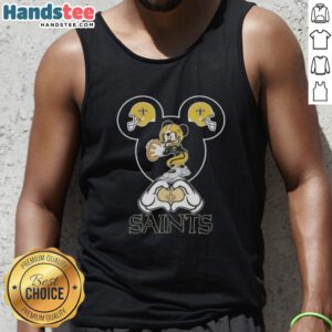 Official Mickey Hands Heart Love New Orleans Saints Football Tank Top for fans celebrating team spirit and style.