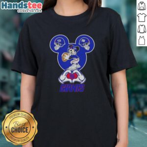 Official Mickey Hands Heart Love New York Giants Football Ladies Tee featuring a stylish design for fans.
