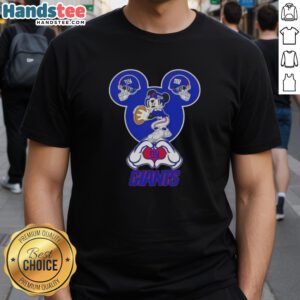 Official Mickey Hands Heart Love New York Giants Football T-Shirt featuring iconic Mickey Mouse design and team spirit.