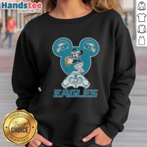 Alt Text: Official Mickey Hands Heart Love sweatshirt for Philadelphia Eagles football fans, featuring vibrant colors and a cozy design.