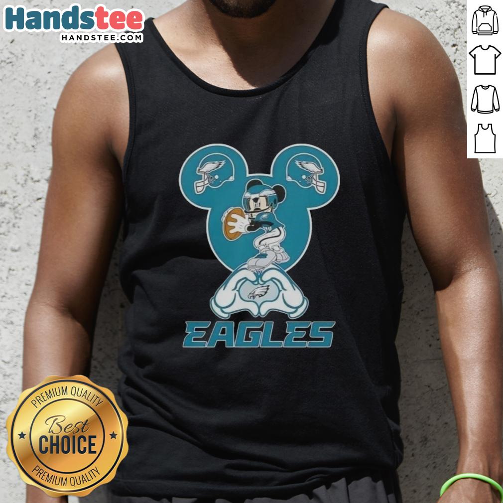 Official Mickey Hands Heart Love Philadelphia Eagles Football Tank Top showcasing team spirit and Disney charm.