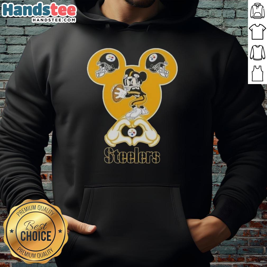 Official Mickey Hands Heart Love Pittsburgh Steelers Football Hoodie, featuring a stylish design for fans.