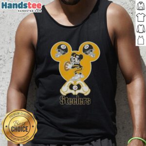 Official Mickey Hands Heart Love Pittsburgh Steelers Football Tank Top for fans, featuring iconic Mickey design.