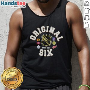 Official NHL Original Six crest hockey tank top featuring team logos on a stylish design for fans and players.
