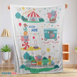 Premium Dumbo Personalized Minky Blanket Circus Elephant Nursery Blanket Fleece Customized Blanket