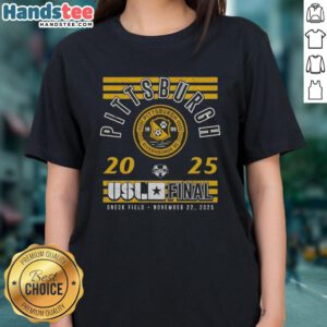 Premium Pittsburgh Riverhounds SC 2025 USL Championship Final ladies tee featuring team colors and logo.