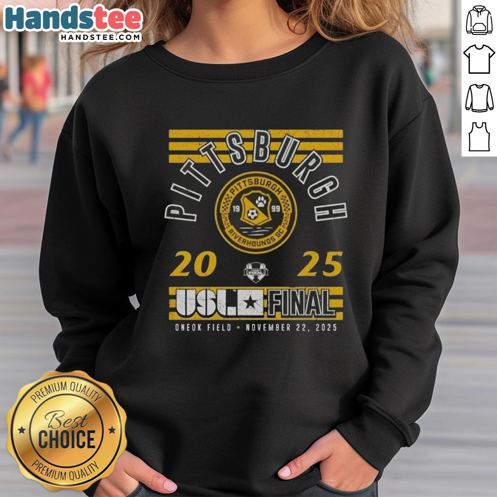 Premium Pittsburgh Riverhounds SC 2025 USL Championship Final sweatshirt in black, featuring team logo and stylish design.