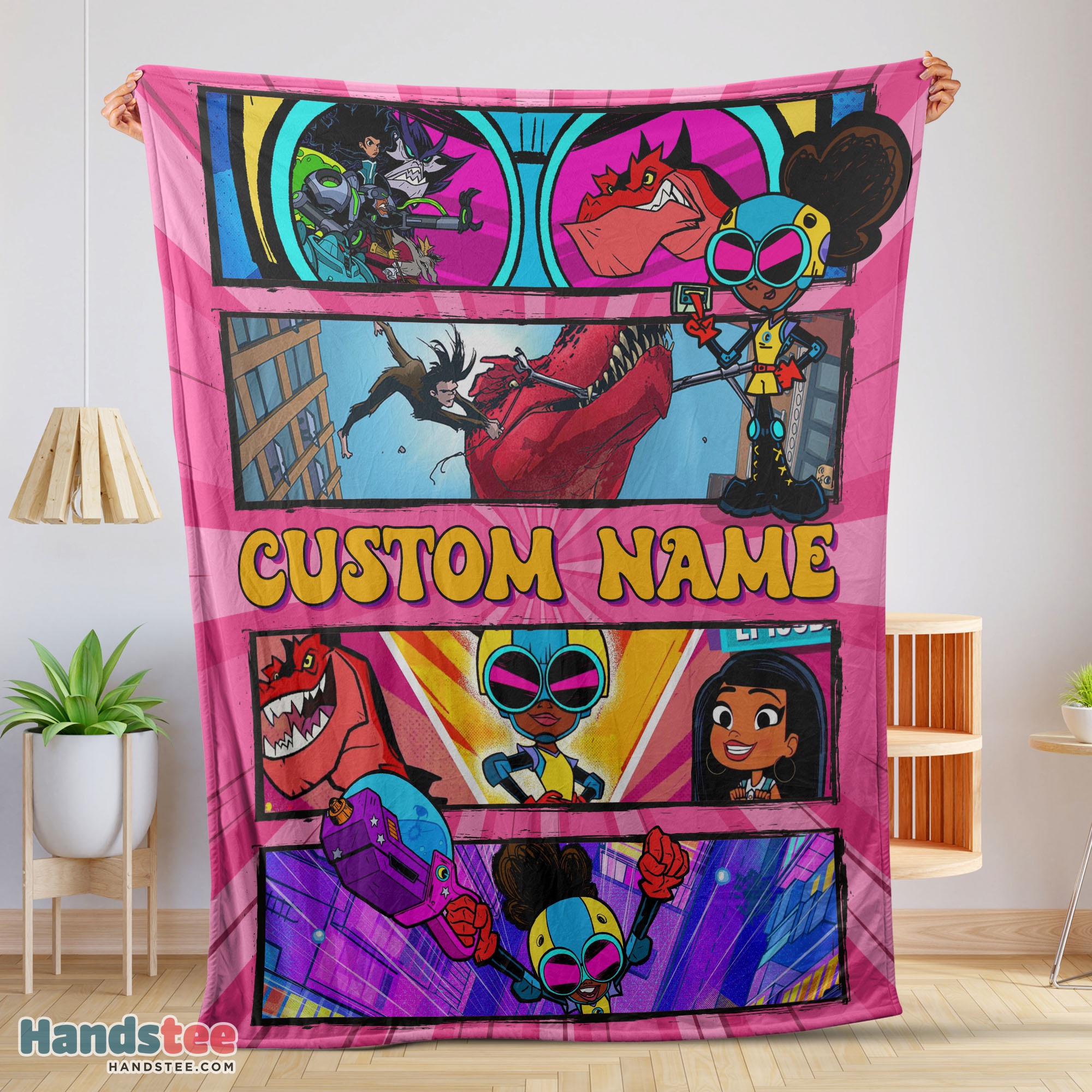 Premium Prehistoric Adventure Girl Warrior Blanket Customize Blanket