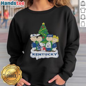 Alt Text: Premium Snoopy and Fiends Kentucky Wildcats Christmas sweatshirt featuring festive graphics and cozy design.