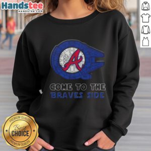 Premium Star Wars Atlanta Braves side sweatshirt featuring iconic characters and team logo, perfect for fans and collectors.