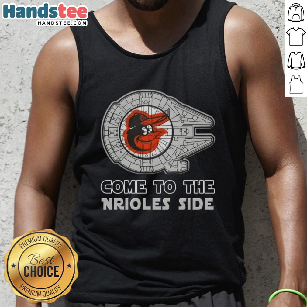 Premium Star Wars Come to the Baltimore Orioles Side Tank Top featuring unique design for fans of both franchises.