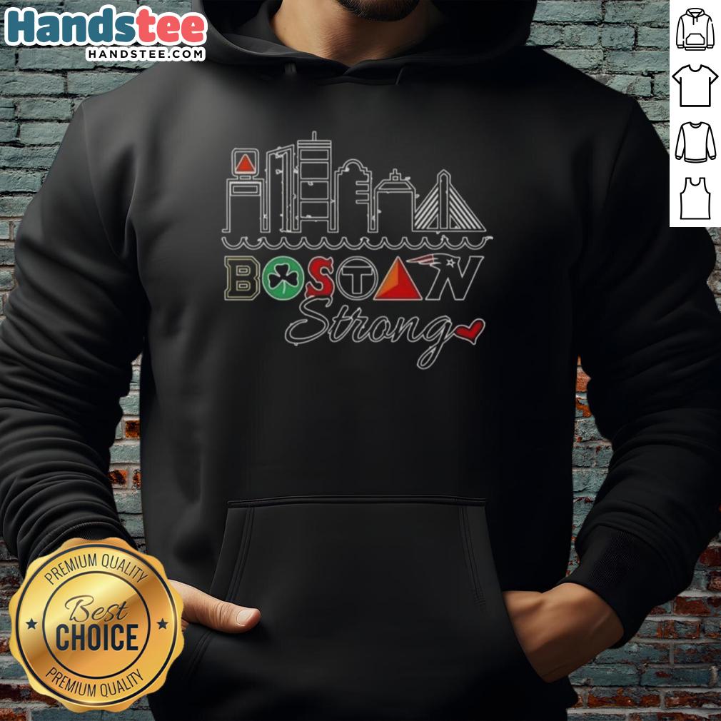 Alt Text: Awesome Boston City Sports Strong Skyline Hoodie featuring a vibrant Boston skyline design, perfect for sports fans.