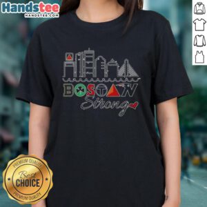 Awesome Boston City Sports Strong Skyline Ladies Tee featuring a vibrant design of Boston's skyline and sports elements.
