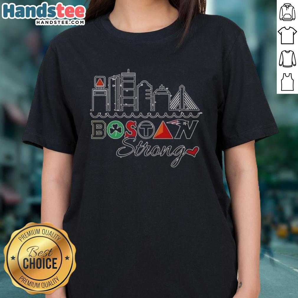 Awesome Boston City Sports Strong Skyline Ladies Tee featuring a vibrant design of Boston's skyline and sports elements.