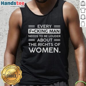 Awesome tank top design promoting men's louder support for women's rights, featuring bold typography and vibrant colors.