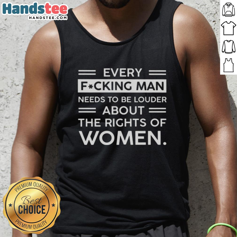 Awesome tank top design promoting men's louder support for women's rights, featuring bold typography and vibrant colors.